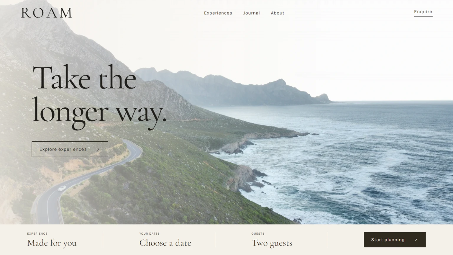 Coastal travel website concept with real Clarence Drive photography